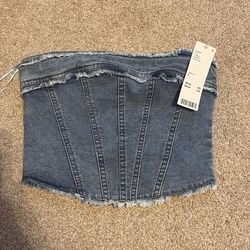 Denim zip-up crop top